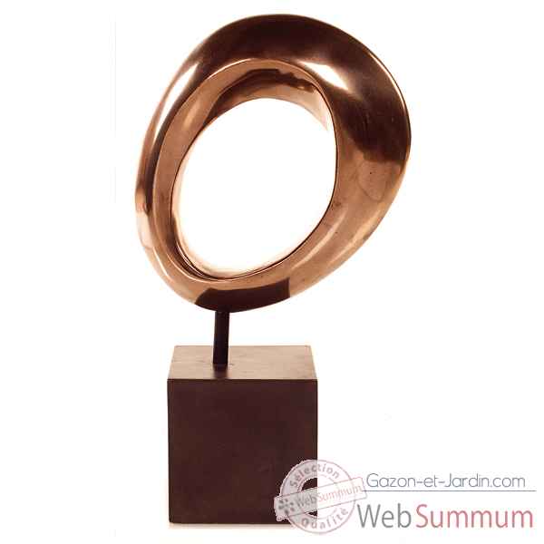 Sculpture-Modele Hoop Table Sculpture w. Box Pedestal, surface bronze nouveau et fer-bs1711nb/iro