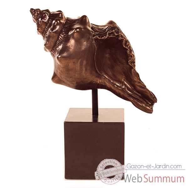 Sculpture-Modele Conch Table Sculture w. Box Pedestal, surface bronze nouveau et fer-bs1715nb/iro