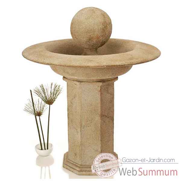 Fontaine-Modele Carva Ball Fountain on Octagonal Pedestal, surface pierre romaine-bs4066ros