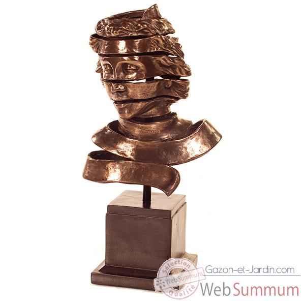Sculpture Ribbon Head Bust, bronze nouveau et fer -bs1728nb -iro