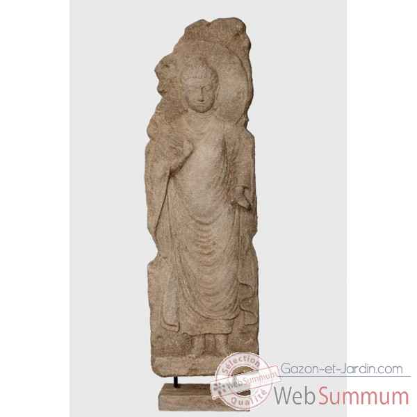 Bouddha en relief sculpte sur socle Rochers Diffusion -BSR 150