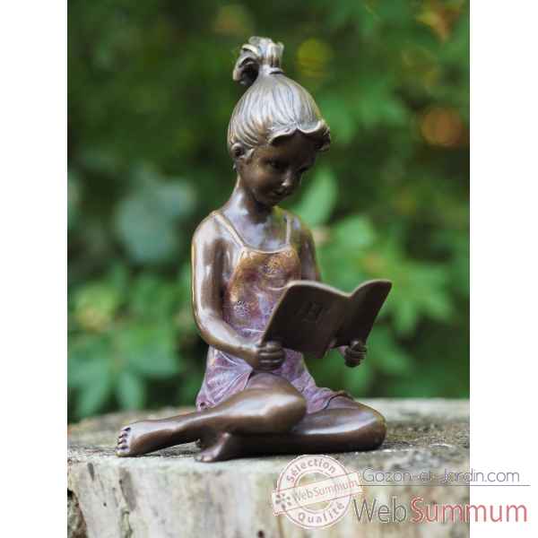 Sculpture petite fille avec livre patine chaud en bronze thermobrass -an0803br-hp